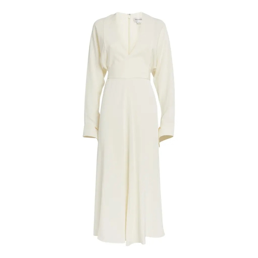 Victoria Beckham Cream Wrap Midi Dress